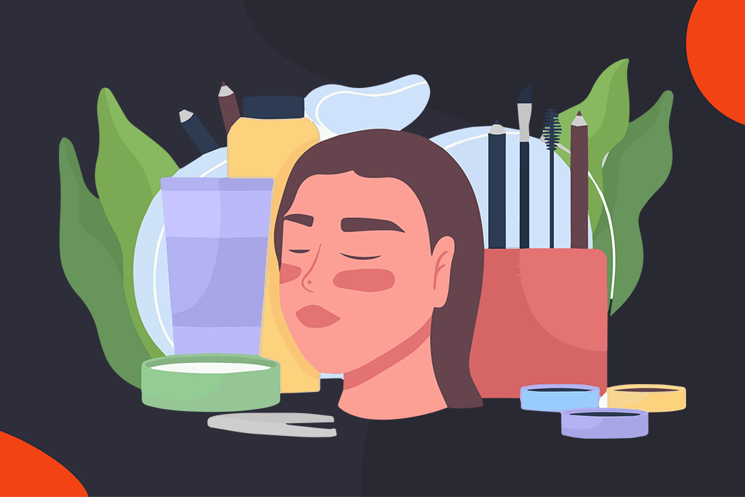 Illustration of woman and beauty products