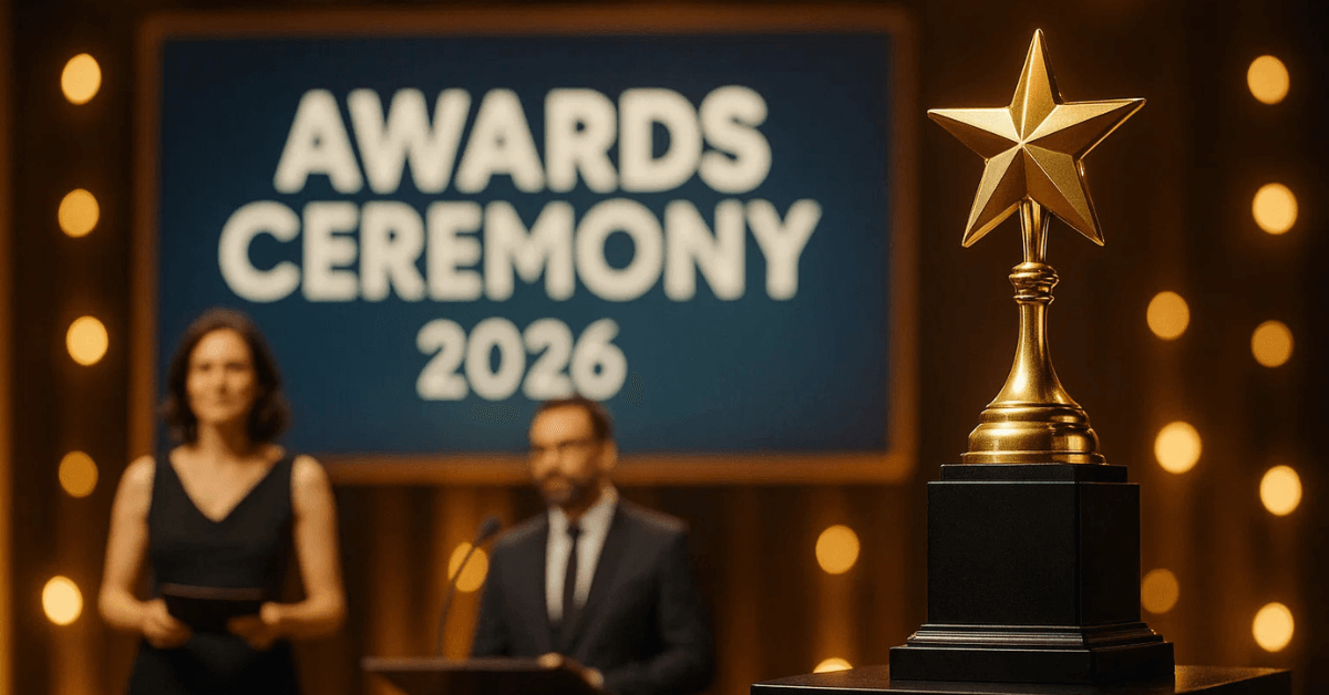 image of presenters on stage at an awards ceremony