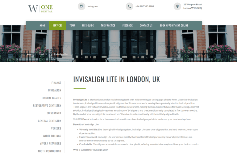 W1 Dental desktop treatment page
